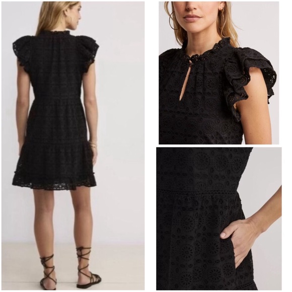 NWT Vineyard Vines Black Eyelet Tiered Ruffle Neck Dress Size XL - Picture 2 of 15